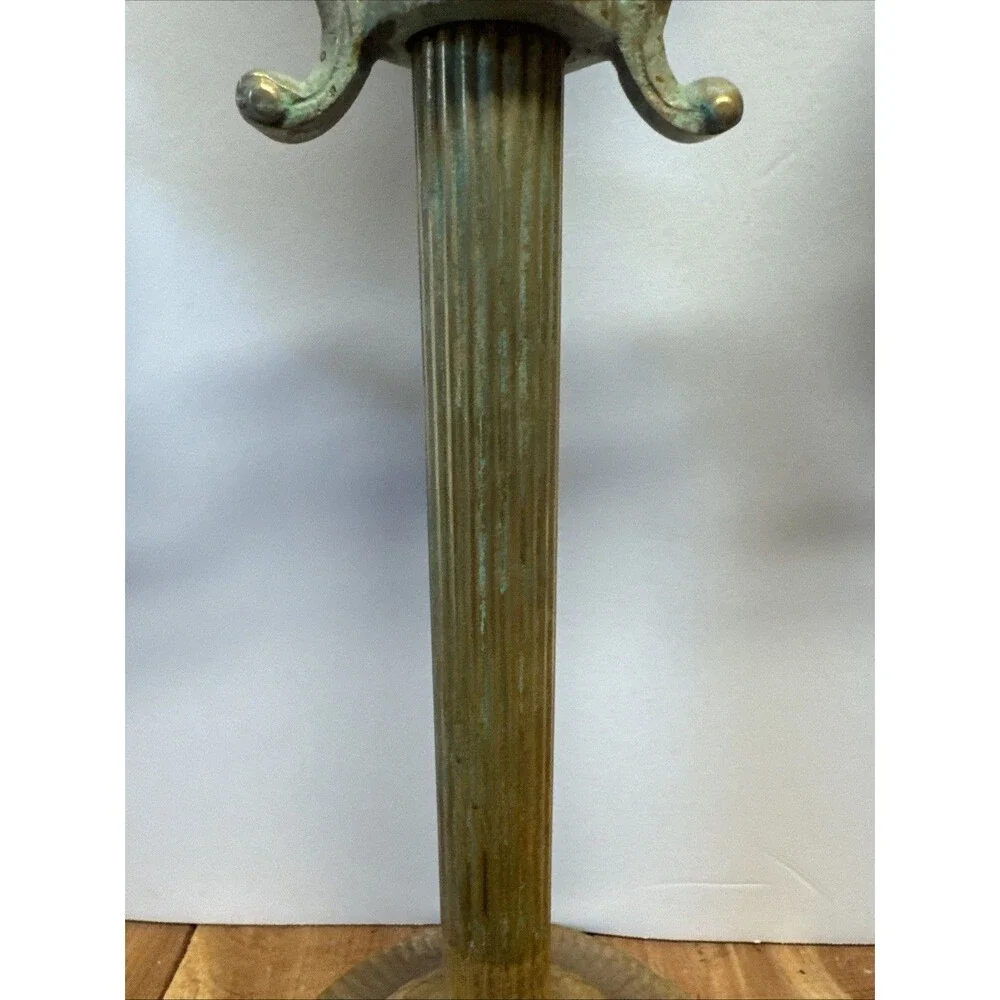 VTG 3 Arm Brass Candelabra Candle Holder Scroll Ribbed Large 15 3/4 high 13 Inch